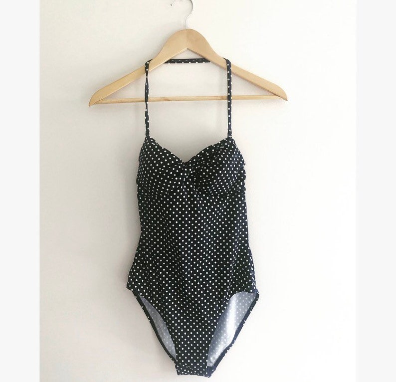 navy polka dot swimsuit