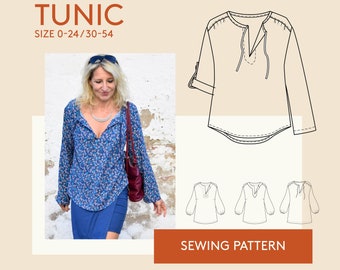 Boho tunic pattern | size 0-24/30-54 | Women's PDF sewing pattern | Create your own Tunic DIY