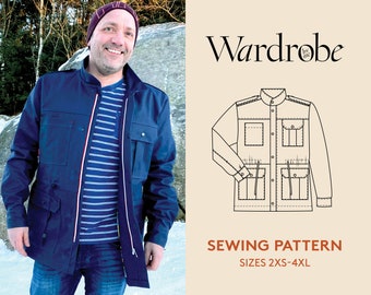 Men's outdoor jacket sewing pattern, sizes 2XS-4XL, Utility military jacket, Men's adult PDF sewing pattern,