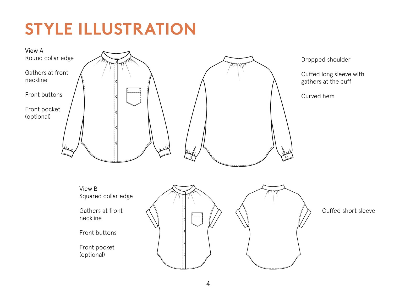 Buttonup Shirt PDF Sewing Pattern With Gathers at the Etsy