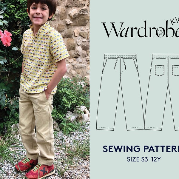 Pants sewing pattern sizes 3-12 Year for woven fabric, Shorts PDF sewing pattern, Pull on pants