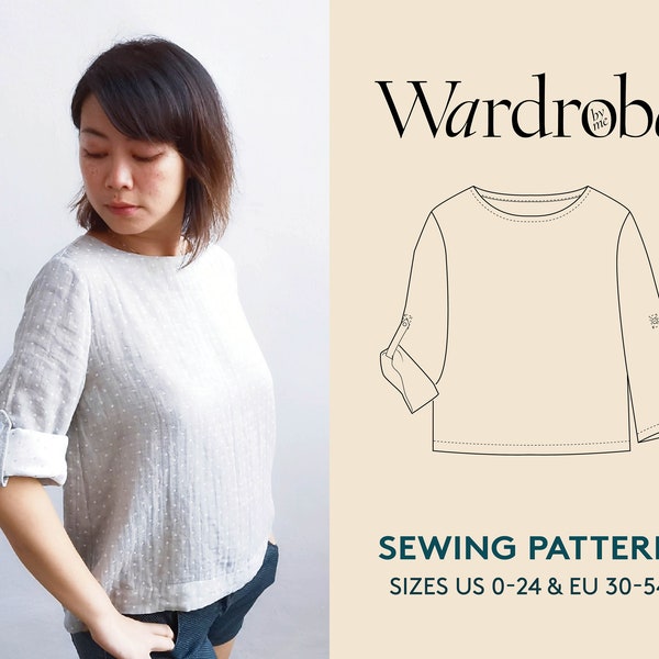 Minimalist shirt PDF sewing pattern and projector file for double gauze fabric, easy sewing project for beginners, instant download