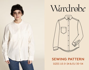 Shirt sewing pattern, projector file, and video tutorial,  woman's sizes  US 0-24 / Euro 30-54,  Women's shirt PDF sewing pattern