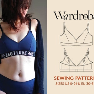 Bralette PDF sewing pattern and projector file, Video tutorial,  sizes 2XS-3XL, Easy sewing project for beginners