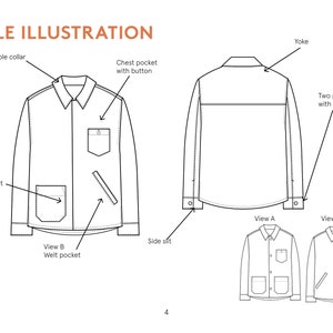 Men's Overshirt jacket sewing pattern, projector file, and video Tutorial, sizes 2XS-4XL, Shirt PDF sewing pattern, Instant download image 7