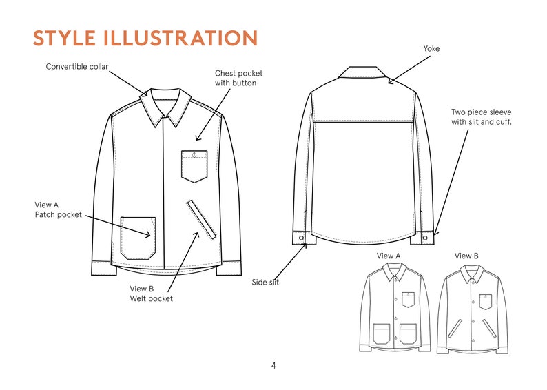 Men's Overshirt jacket sewing pattern, projector file, and video Tutorial, sizes 2XS-4XL, Shirt PDF sewing pattern, Instant download image 7