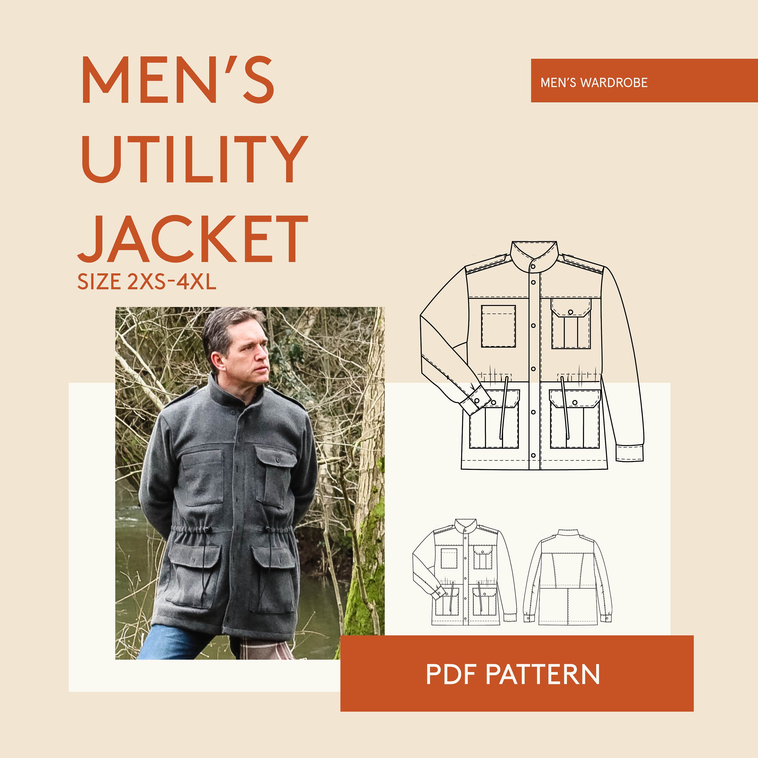Men's jacket sewing pattern men's military jacket Etsy