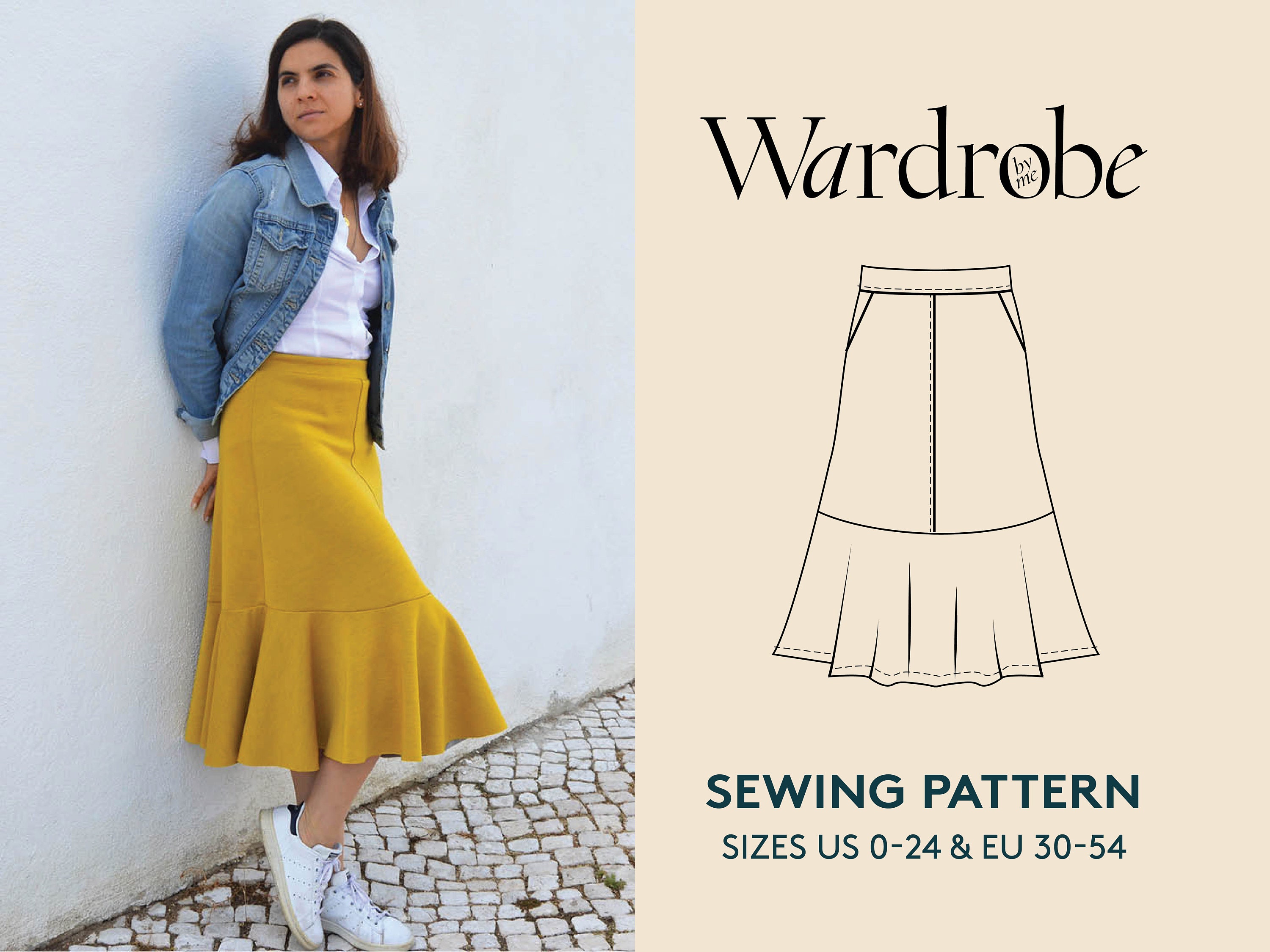 Midi Skirt Pattern, Pdf, Sewing Patterns for Women, Sizes 10-18