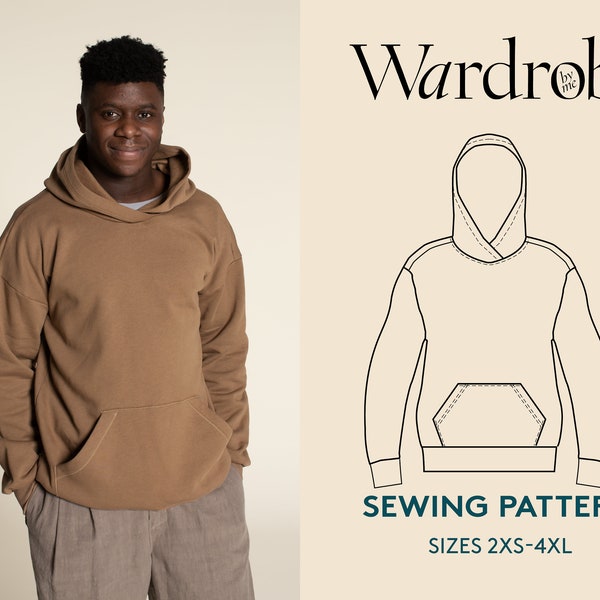 Oversized Hoodie sewing pattern and projector file, Sizes 2XS-4XL, Men's sweater sewing pattern pdf,  Make your own hoodie sweatshirt.