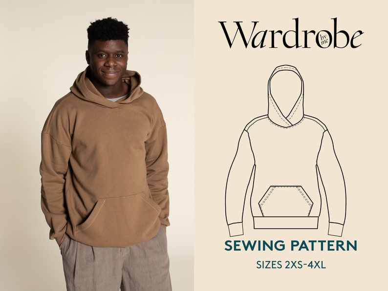 Oversized Hoodie sewing pattern and projector file, Sizes 2XS-4XL, Men's sweater sewing pattern pdf, Make your own hoodie sweatshirt. image 1