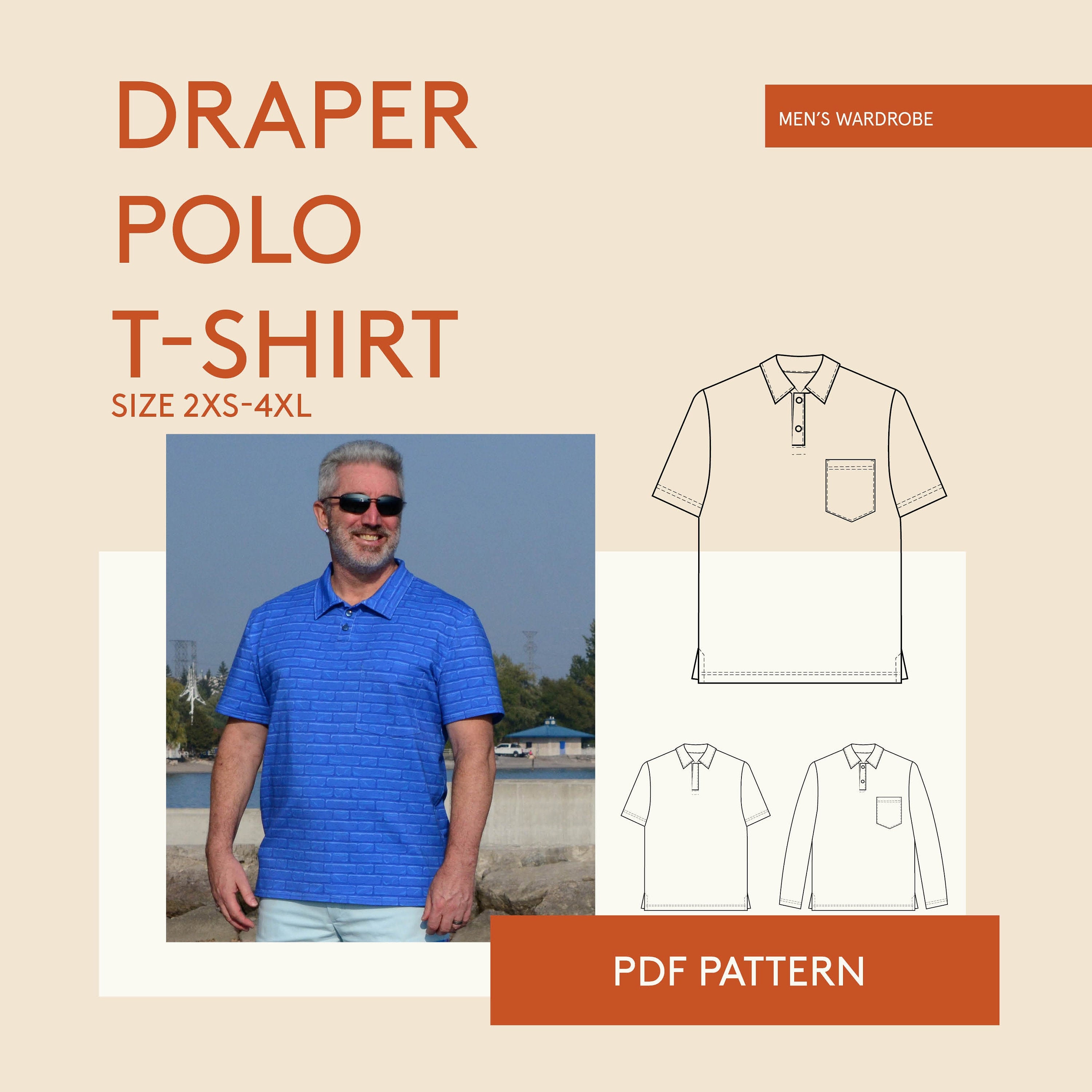 Men's polo shirt sewing pattern golf shirt pattern for Etsy