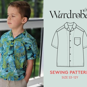 Shirt sewing pattern for Kids size 3-12Y, Bowling shirt PDF sewing pattern,  Easy  DIY project for instant download