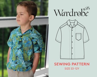 Shirt sewing pattern for Kids size 3-12Y, Bowling shirt PDF sewing pattern,  Easy  DIY project for instant download