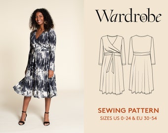 Dress sewing pattern, wrap dress in plus sizes for women, women's PDF sewing pattern