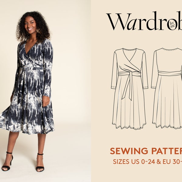 Dress sewing pattern, wrap dress in plus sizes for women, women's PDF sewing pattern