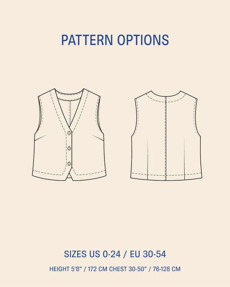 Waistcoat Sewing Pattern: Women's Vest Top, Easy Project (PDF Pattern ...