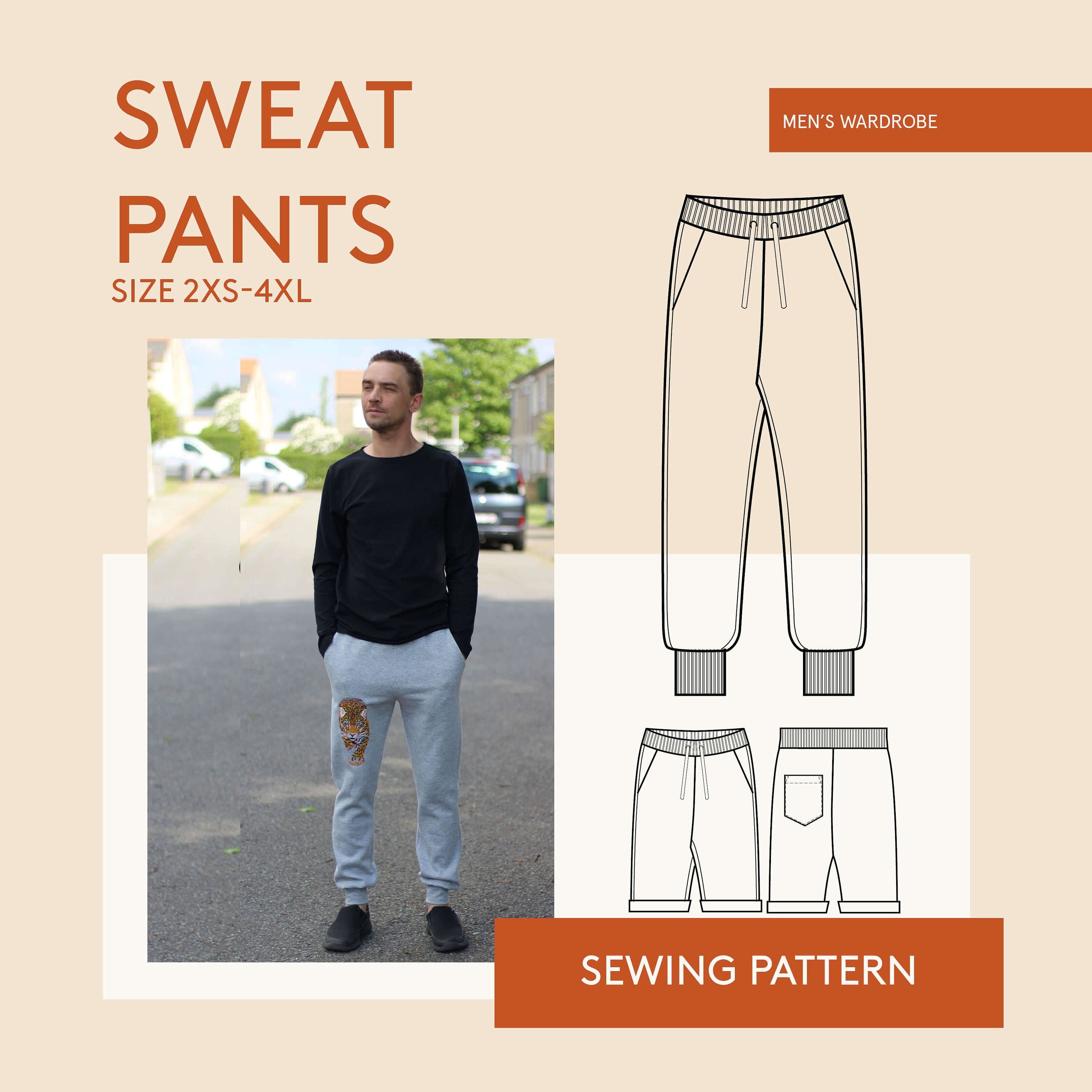 Sweatpants Sewing Pattern for Men Man 