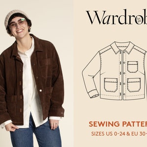 Jacket sewing pattern, projector file and video tutorial, sizes US 0-24/Euro 30-54, Overshirt jacket PDF sewing pattern