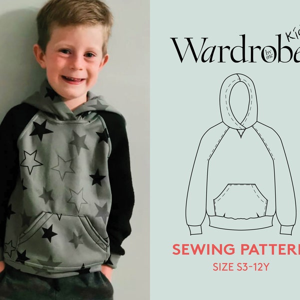 Hoodie sewing pattern in kids sizes 3-12Y, Video tutorial sew-along, Easy sewing pattern for beginners,