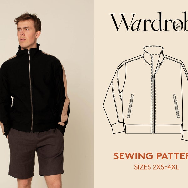 Jacket sewing pattern PDF and projector file, men's sizes 2XS-4XL, track jacket zipper sweater pattern, instant download