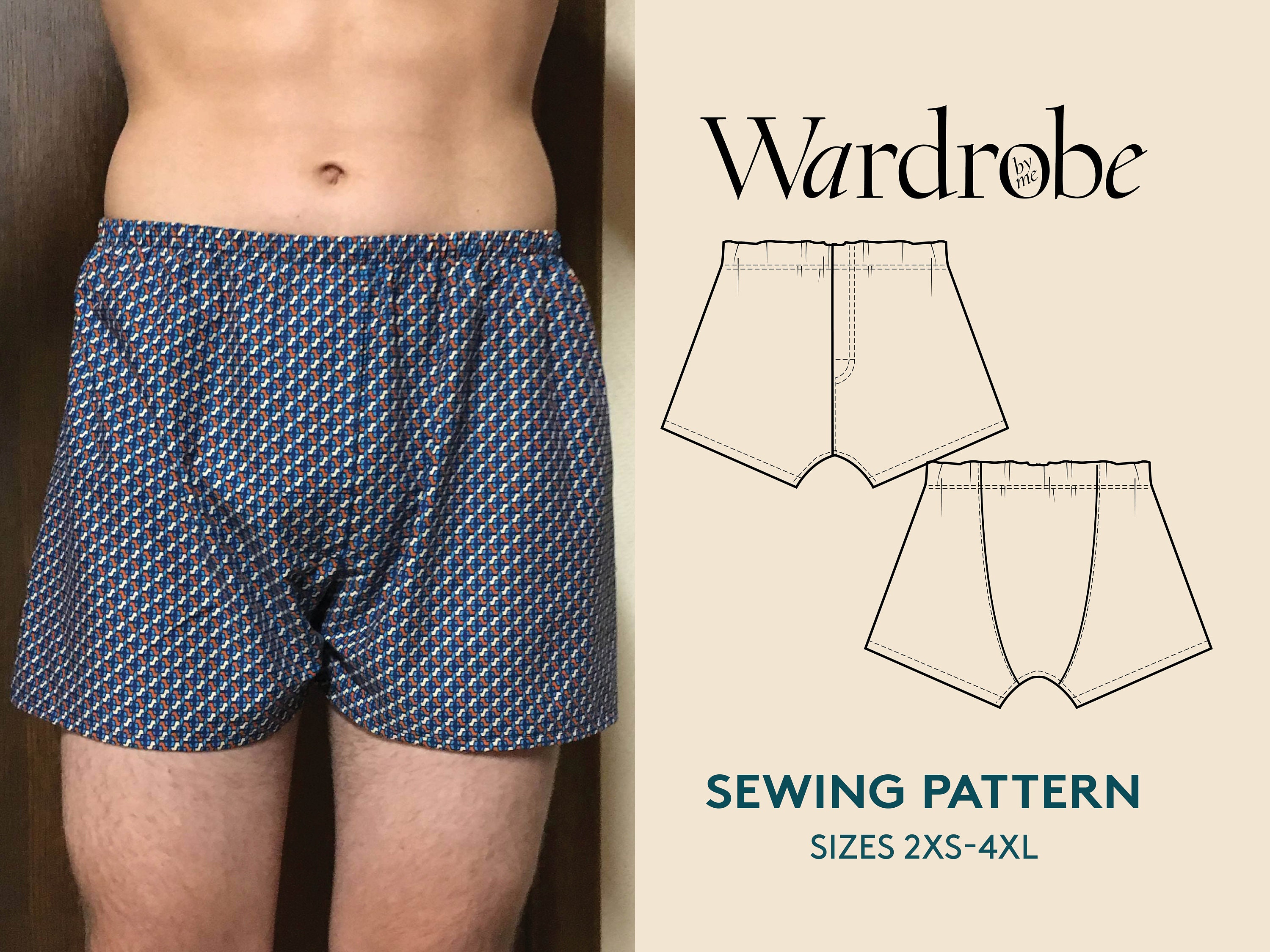 Boxer Shorts Sewing Pattern For Men's Sizes 2XS-4XL Boxer ...