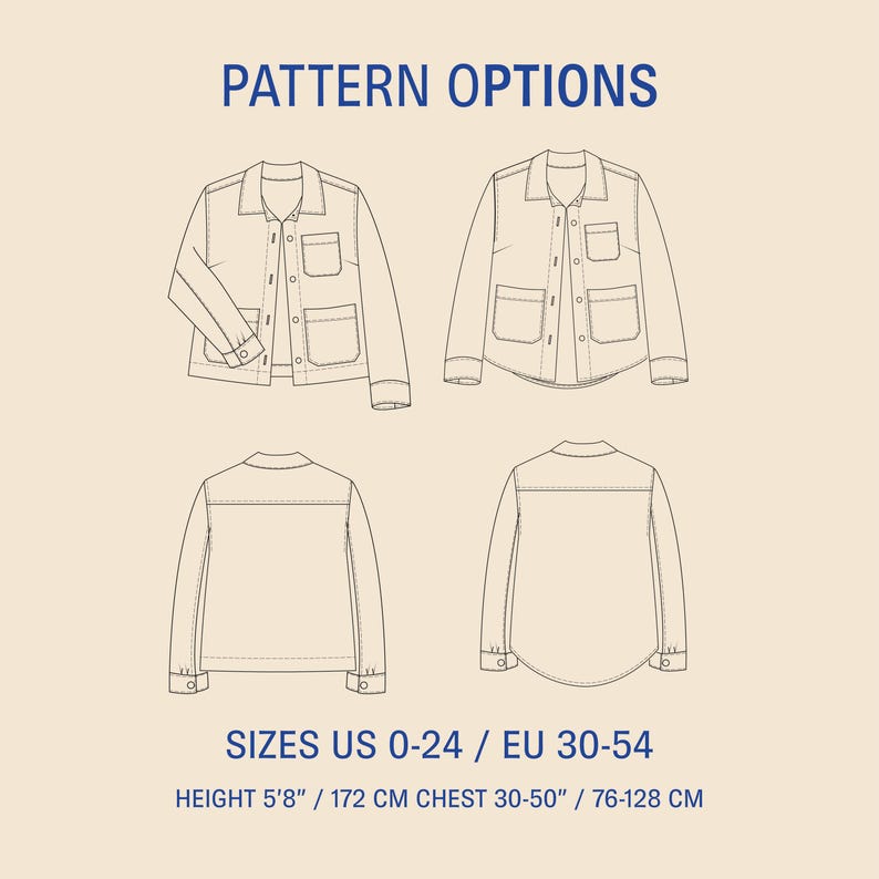 Projector Jacket Pattern Jacket Sewing Pattern, Projector File and Video Tutorial, Sizes US 0-24 ...