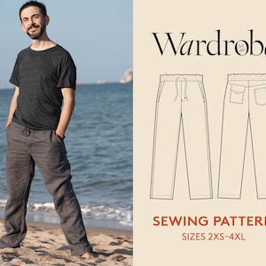 Pants sewing pattern and video tutorial, Men's sizes 2XS-4XL, Linen Pants PDF pattern for men. Easy sewing project