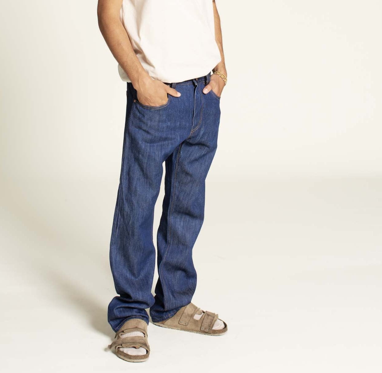 MENES Cut 寒い Off Straight Denim Pants