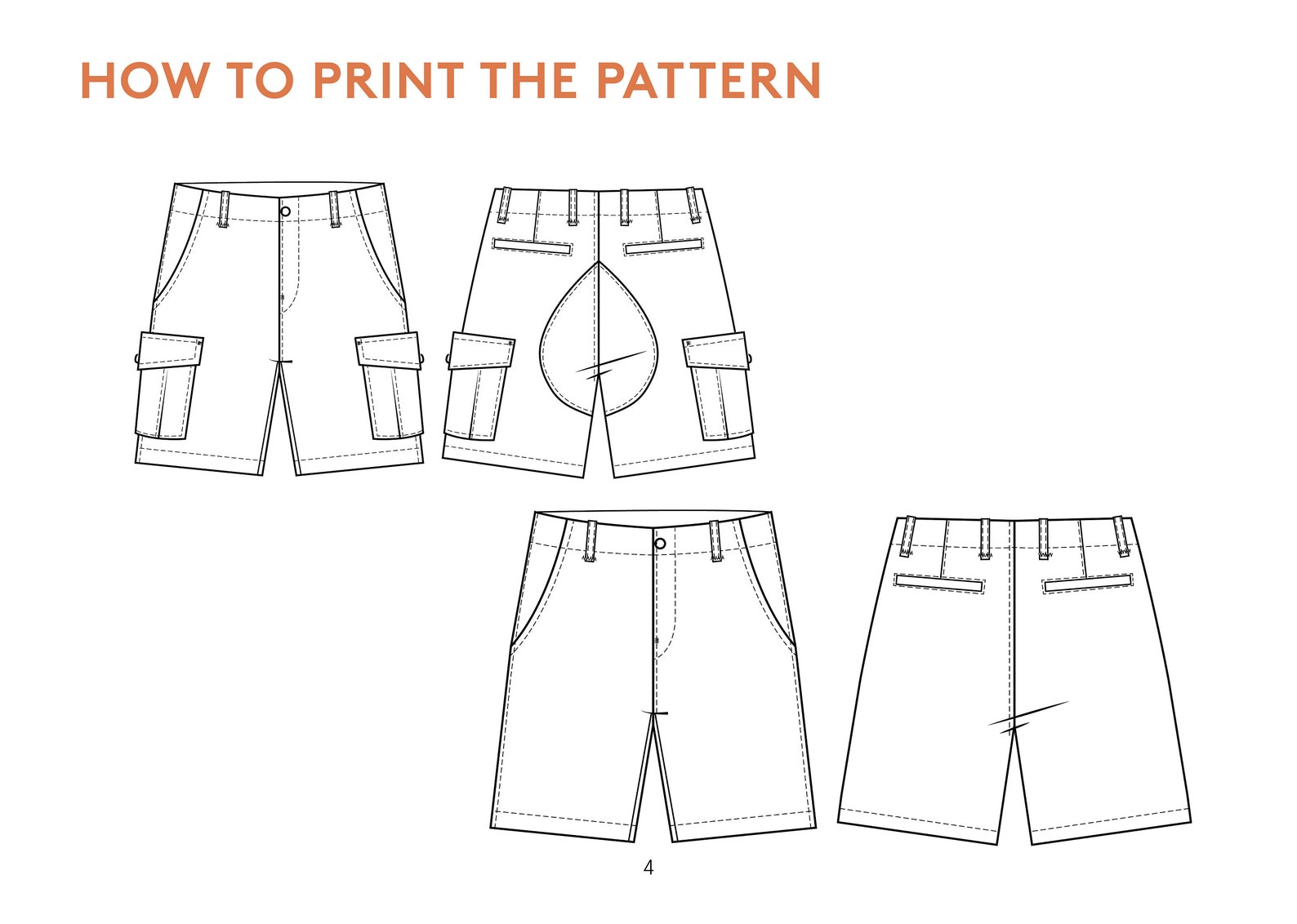 Cargo Shorts Sewing Pattern and Video Tutorial, Sizes 2642, Mens