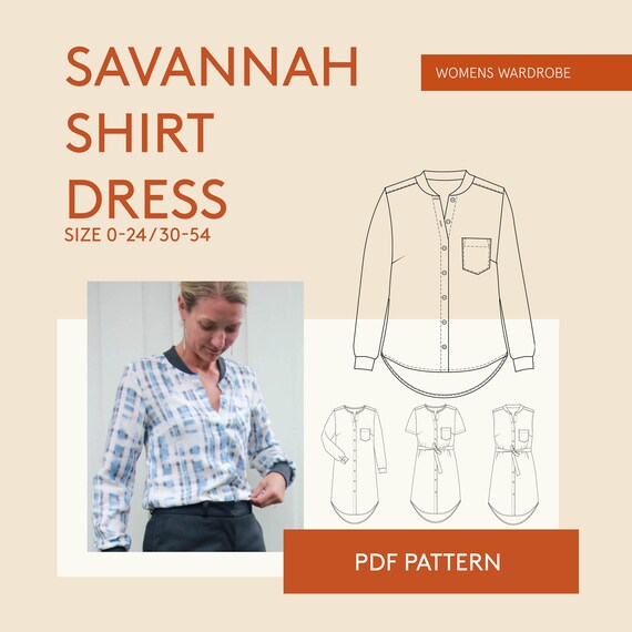 Savannah Shirt Dress Sewing Pattern Sizes 0-24 / 30-54 | Etsy