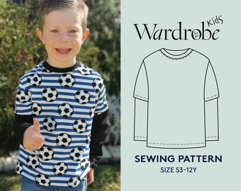 T-shirt sewing pattern in sizes 3-12 Year, Easy PDF sewing pattern for beginners, instant download