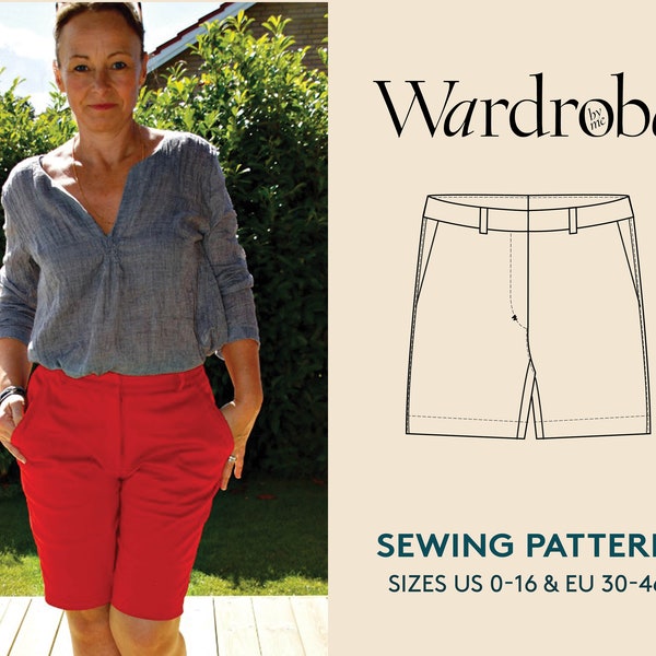 Shorts sewing pattern PDF for women in Sizes US 0-16 and Euro 30-46, City shorts sewing pattern, instant download