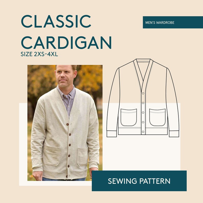 Men's Cardigan Sewing Pattern Sizes 2XS4XL Mens Jacket Etsy