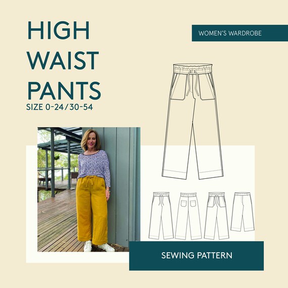 High-waist Wide-leg Pants Sewing Pattern Elasticated Waist & | Etsy
