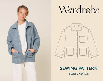 Overshirt  jacket sewing pattern, Painter Jacket PDF sewing pattern sizes 2XS-4XL, projector file, Instant download