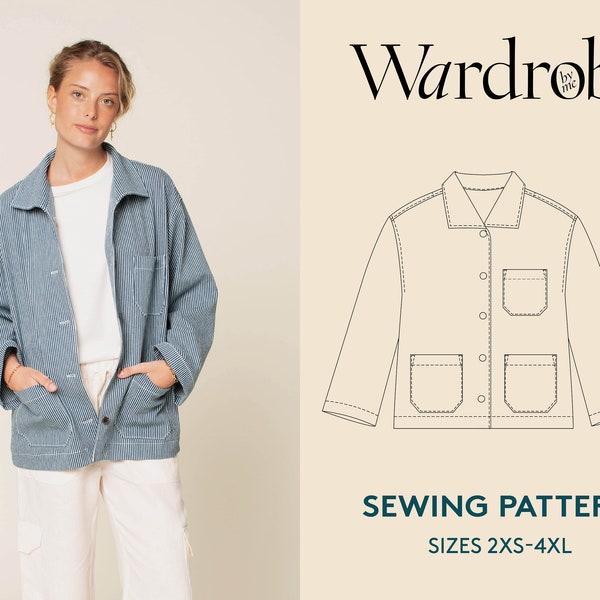 Modèle de couture de veste surchemise, Painter Jacket PDF tailles de modèle de couture 2XS-4XL, fichier de projecteur, téléchargement instantané