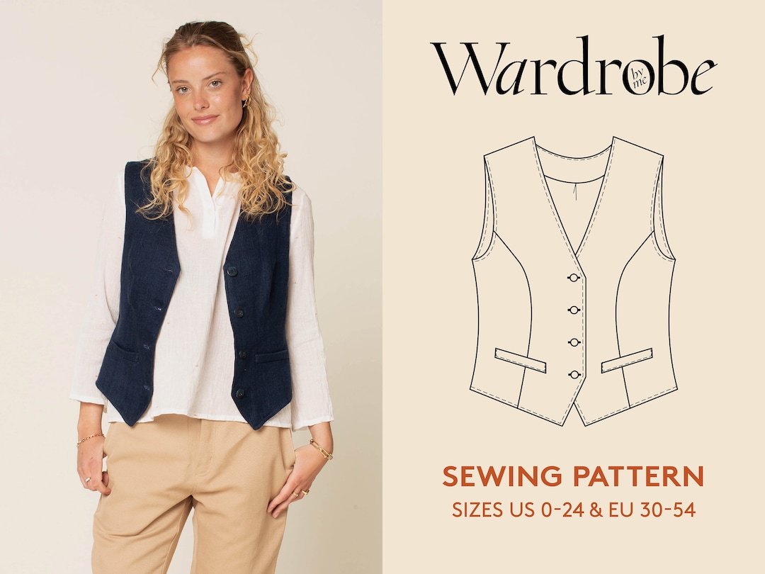 Vest PDF Sewing Pattern, Projector File, and Sewing Video Tutorial, Women's  Sizes US 0-24/EU 30-54, Gilet Waistcoat Pattern 