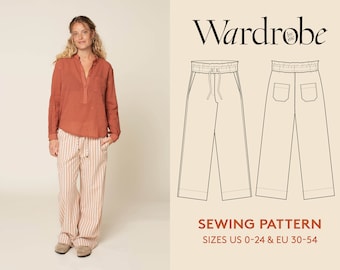 Pants PDF sewing pattern in size us 0-24 & euro 30-54, High waist trousers PDF sewing pattern, instant download