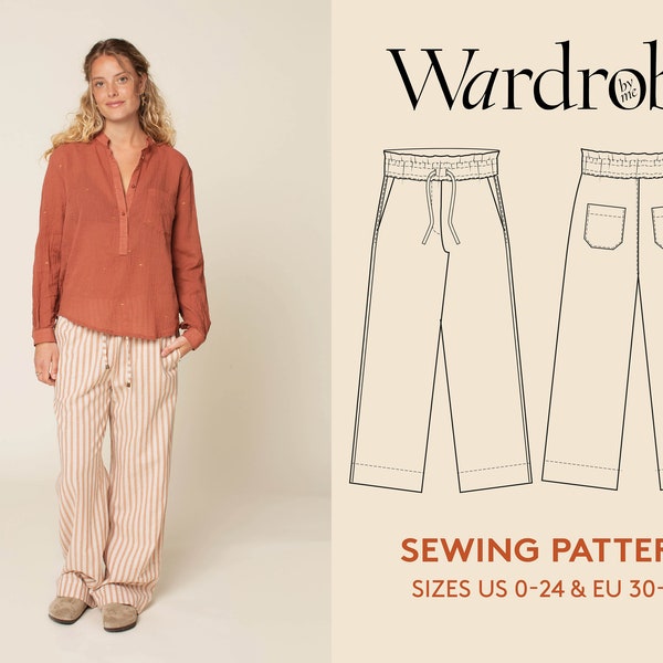 Pants PDF sewing pattern in size us 0-24 & euro 30-54, High waist trousers PDF sewing pattern, instant download