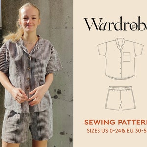 Shirt and shorts PDF sewing pattern sizes  US 0-24 / Euro 30-54,  Linen loungewear sewing pattern, Instant download