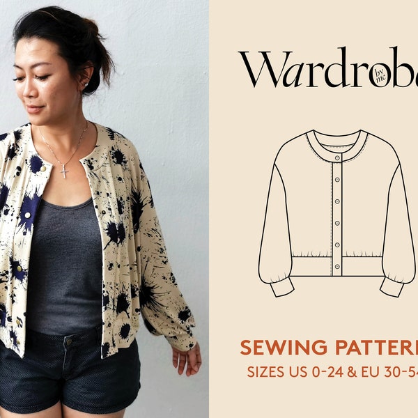 Cardigan PDF sewing pattern and projector file, Jacket sewing pattern, Balloon cardigan, women sewing pattern