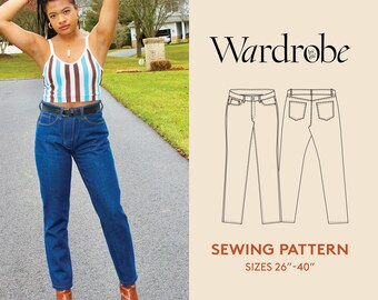 Jeans sewing pattern, Video Tutorial,  Size 26"- 40",Five pocket fitted jeans PDF sewing pattern