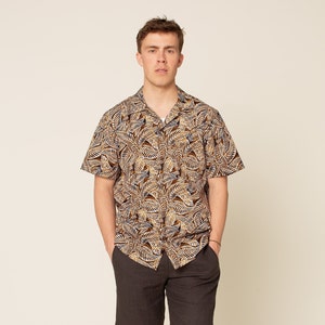 Naaipatroon tropisch shirt, projectorbestand en videotutorial, herenmaten 2XS-4XL, bowlingshirt PDF-naaipatroon