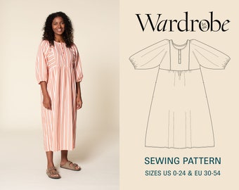 Dress sewing pattern for women in sizes US 0-24 & EU 30-54, Boho dress PDF sewing pattern, projector file, Instant download