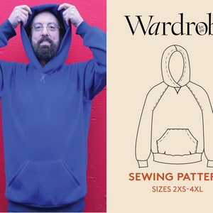 Hoodie sewing pattern, projector file, and sewing Video tutorial, sizes 2XS-4XL, easy hoodie pattern for beginners,