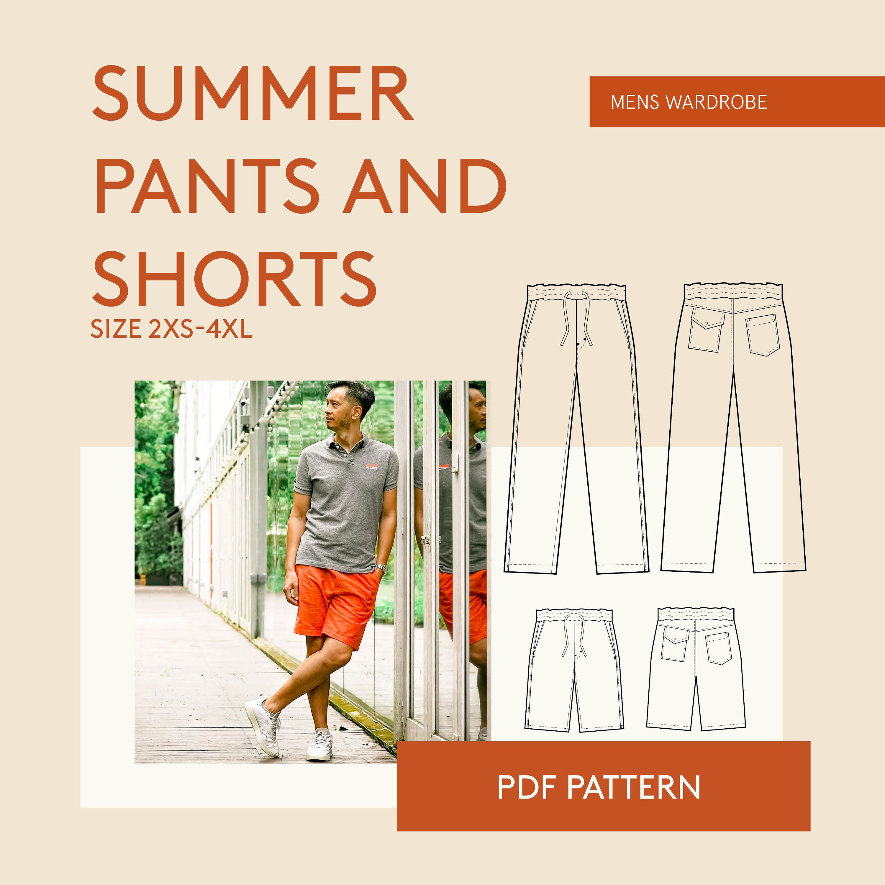 Mens shorts pattern PDF Men's shorts sewing pattern pdf Etsy