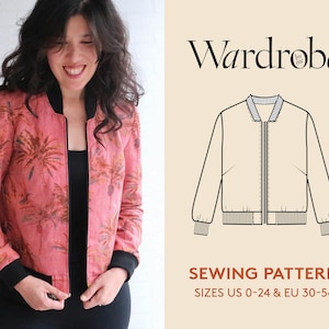 Bomber jacket Pattern, video tutorial, and projector file, Bomber jacket PDF sewing pattern for women, instant download