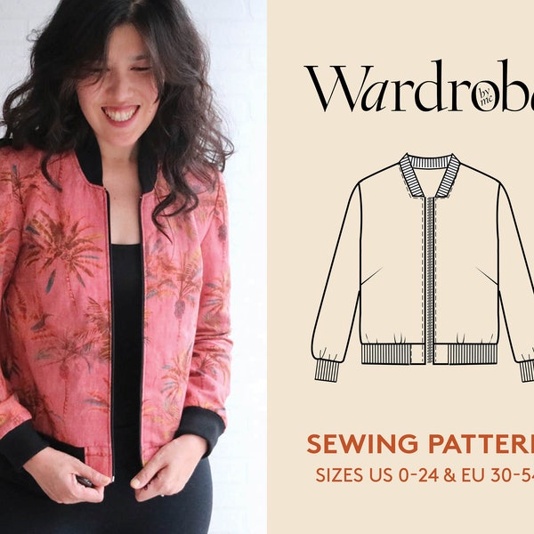 Bomber jacket Pattern, video tutorial, and projector file, Bomber jacket PDF sewing pattern for women, instant download