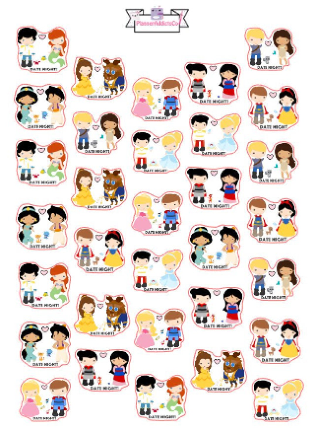 Kawaii Date Night Disney Prince & Princess Planner Stickers - Etsy Ireland