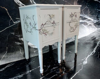 pair of nightstands, bedroom tables, bedroom cabinets, painted nightstands